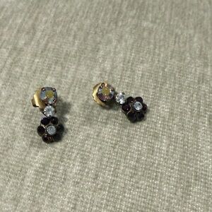 Sorrelli Purple Crystal Flower Drop Earrings with Gold Accents